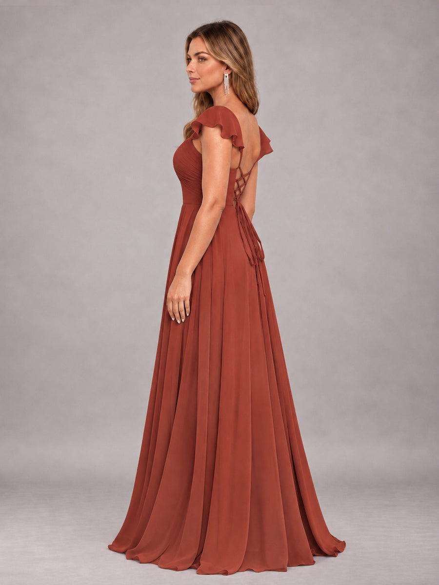 Rust Classy Sweetheart Pleated Chiffon Bridesmaid Dress With Pockets