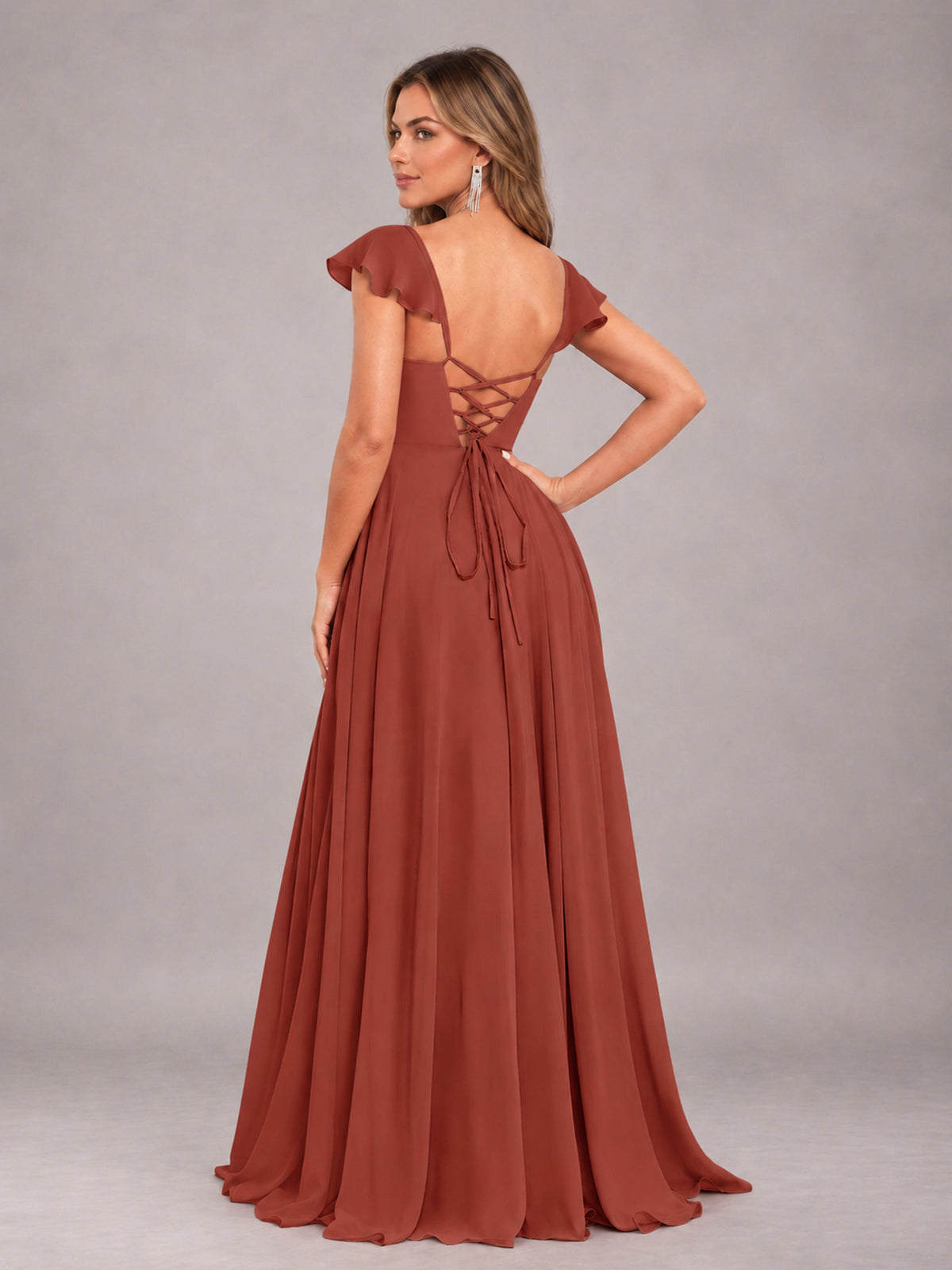 Rust Classy Sweetheart Pleated Chiffon Bridesmaid Dress With Pockets
