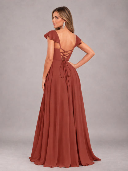 Rust Classy Sweetheart Pleated Chiffon Bridesmaid Dress With Pockets