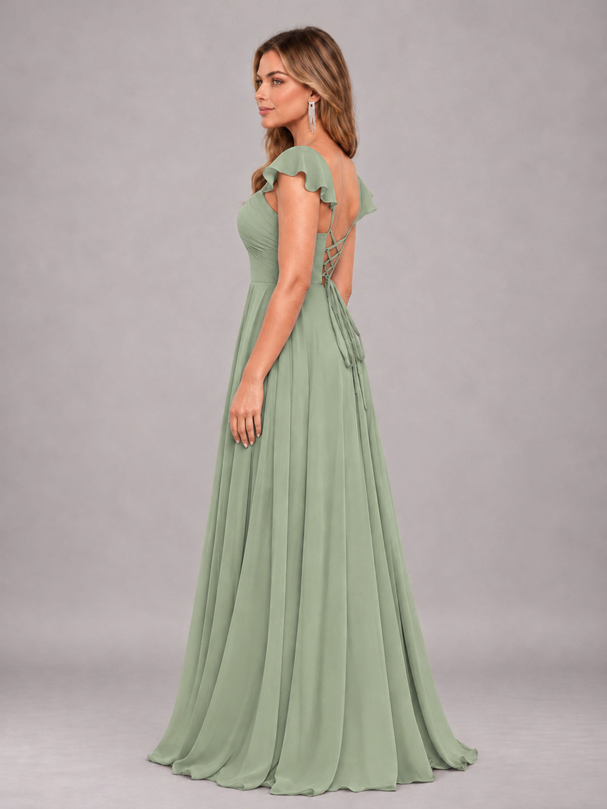 Sage Green Classy Sweetheart Pleated Chiffon Bridesmaid Dress With Pockets