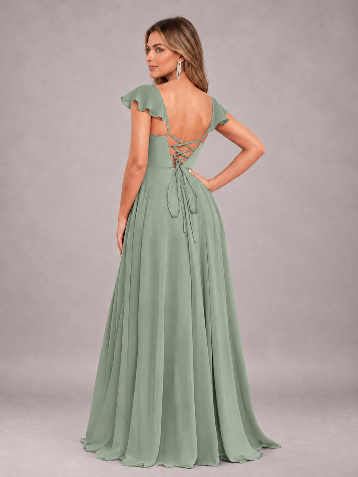 Sage Green Classy Sweetheart Pleated Chiffon Bridesmaid Dress With Pockets