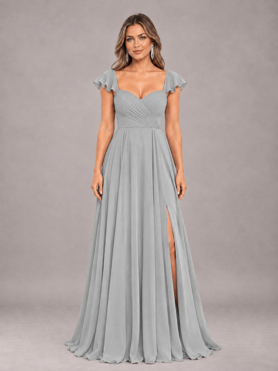 Silver Classy Sweetheart Pleated Chiffon Bridesmaid Dress With Pockets