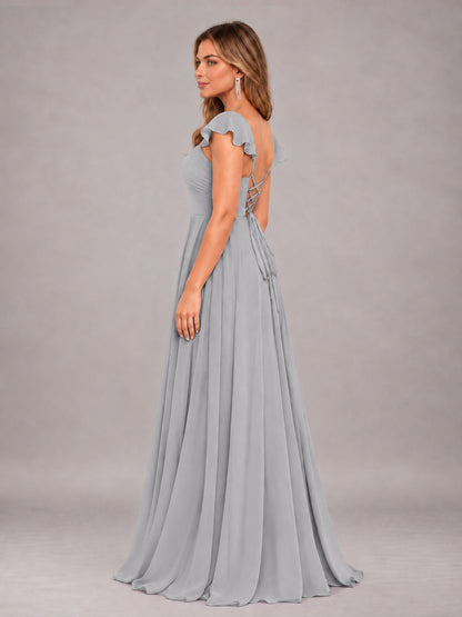 Silver Classy Sweetheart Pleated Chiffon Bridesmaid Dress With Pockets