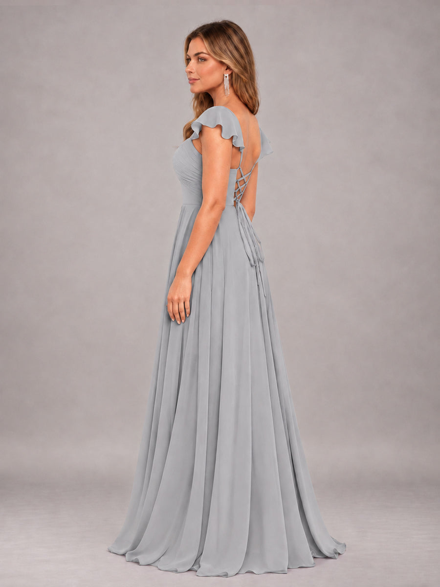 Silver Classy Sweetheart Pleated Chiffon Bridesmaid Dress With Pockets