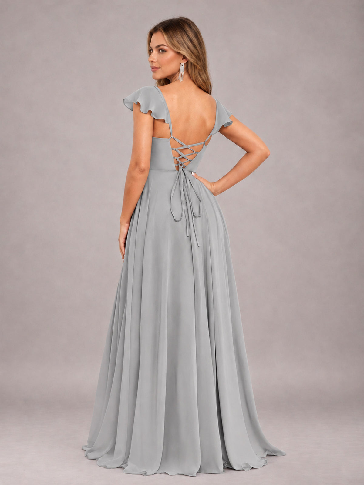 Silver Classy Sweetheart Pleated Chiffon Bridesmaid Dress With Pockets