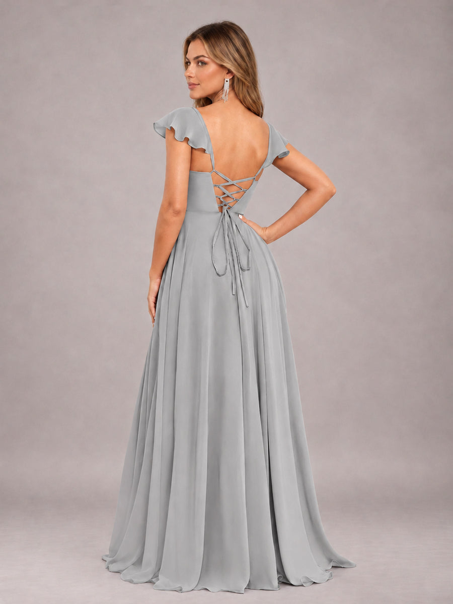 Silver Classy Sweetheart Pleated Chiffon Bridesmaid Dress With Pockets