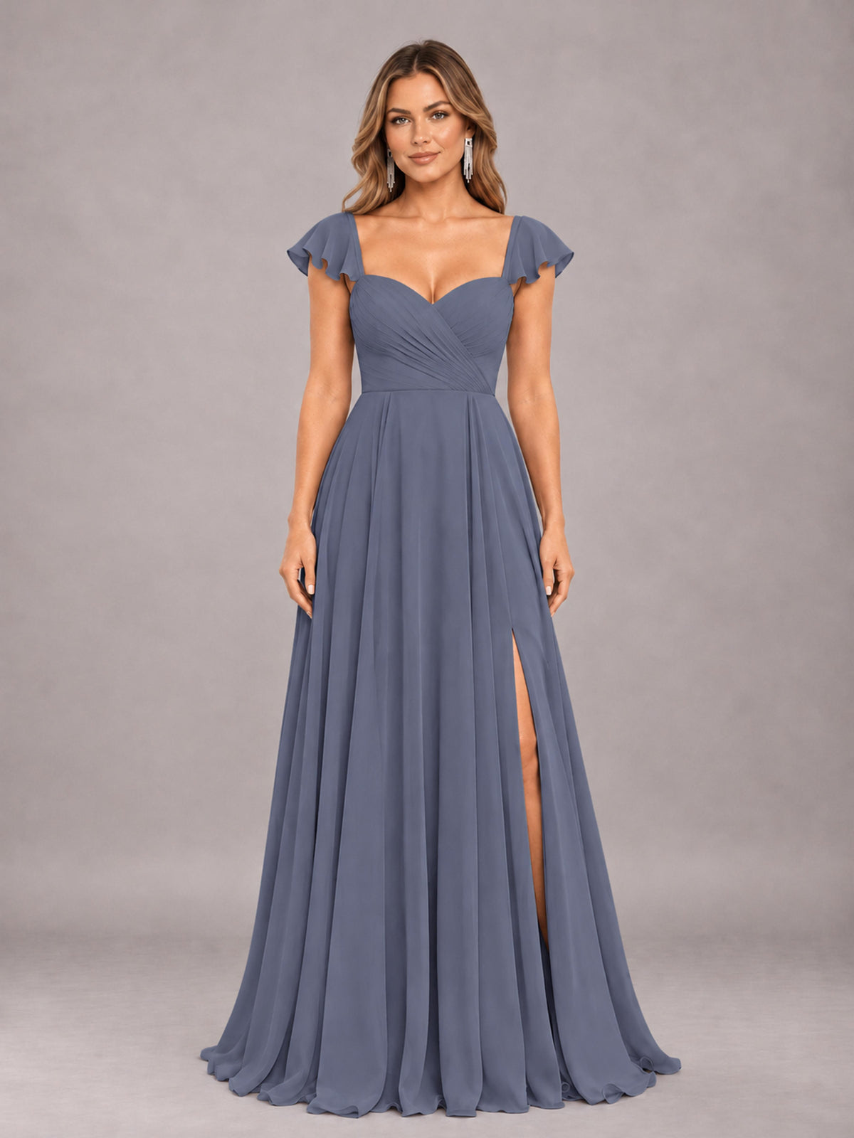 Stormy Blue Classy Sweetheart Pleated Chiffon Bridesmaid Dress With Pockets