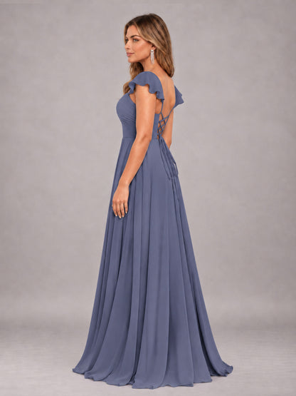 Stormy Blue Classy Sweetheart Pleated Chiffon Bridesmaid Dress With Pockets
