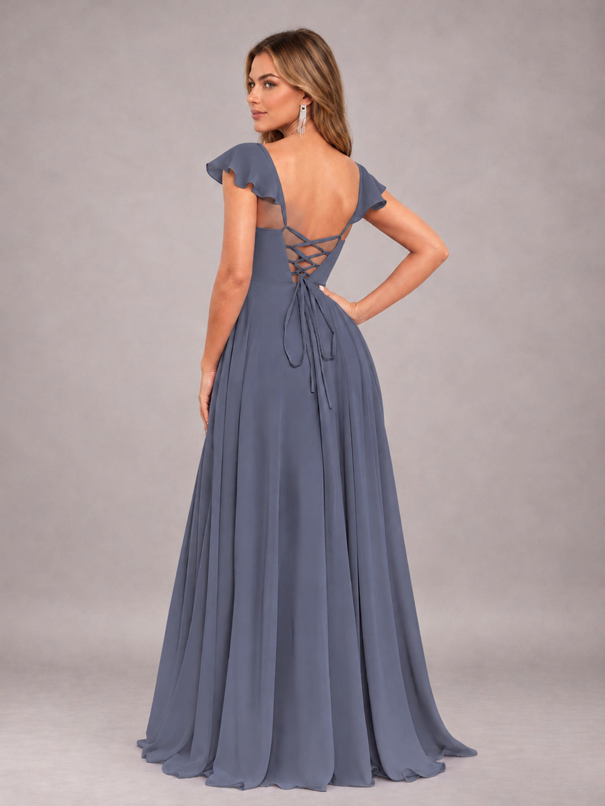 Stormy Blue Classy Sweetheart Pleated Chiffon Bridesmaid Dress With Pockets