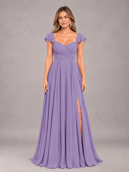 Tahiti Classy Sweetheart Pleated Chiffon Bridesmaid Dress With Pockets