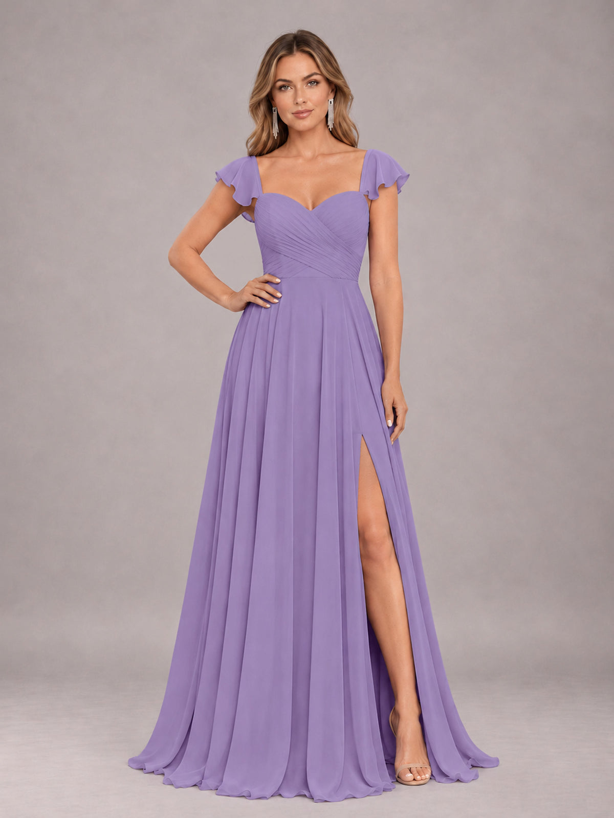 Tahiti Classy Sweetheart Pleated Chiffon Bridesmaid Dress With Pockets