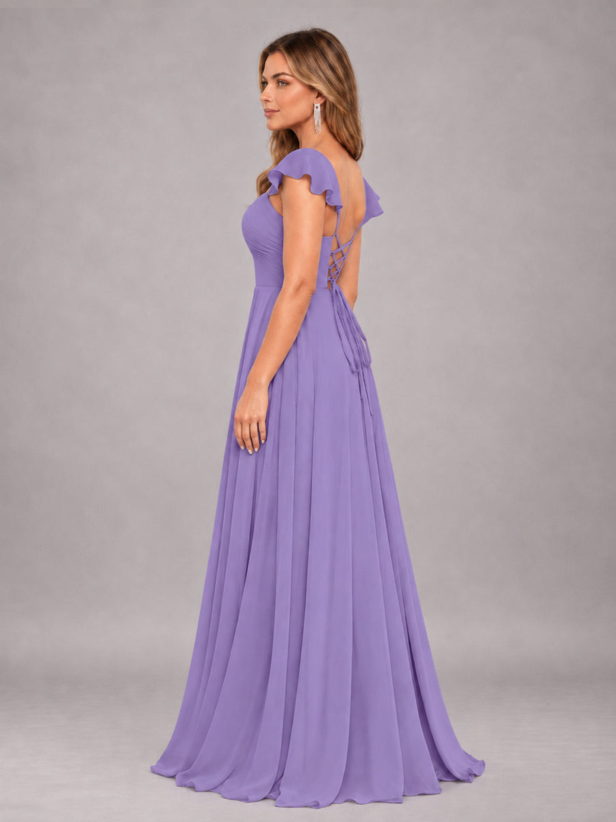 Tahiti Classy Sweetheart Pleated Chiffon Bridesmaid Dress With Pockets
