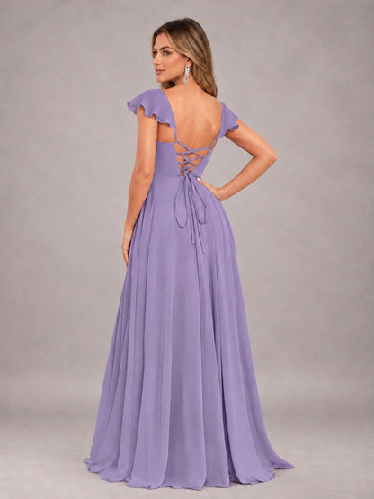 Tahiti Classy Sweetheart Pleated Chiffon Bridesmaid Dress With Pockets