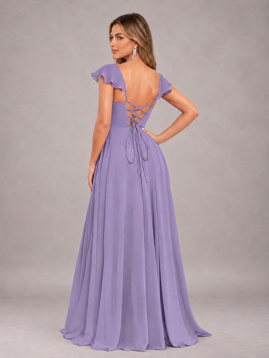 Tahiti Classy Sweetheart Pleated Chiffon Bridesmaid Dress With Pockets