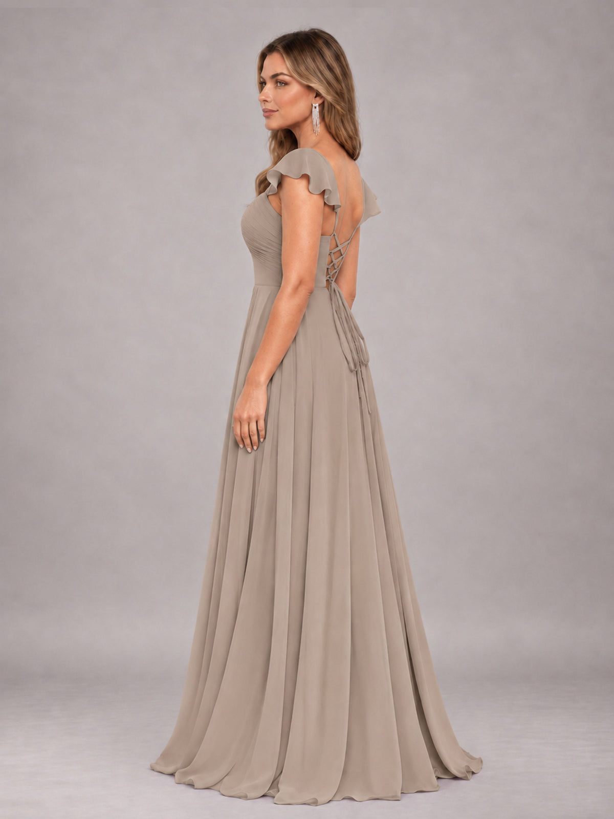 Taupe Classy Sweetheart Pleated Chiffon Bridesmaid Dress With Pockets