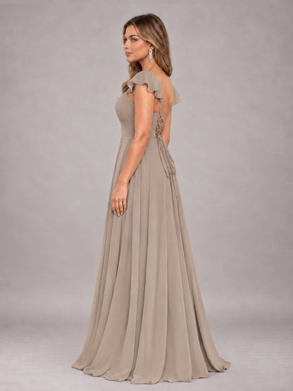 Taupe Classy Sweetheart Pleated Chiffon Bridesmaid Dress With Pockets
