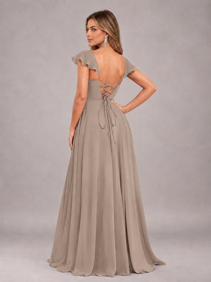 Taupe Classy Sweetheart Pleated Chiffon Bridesmaid Dress With Pockets