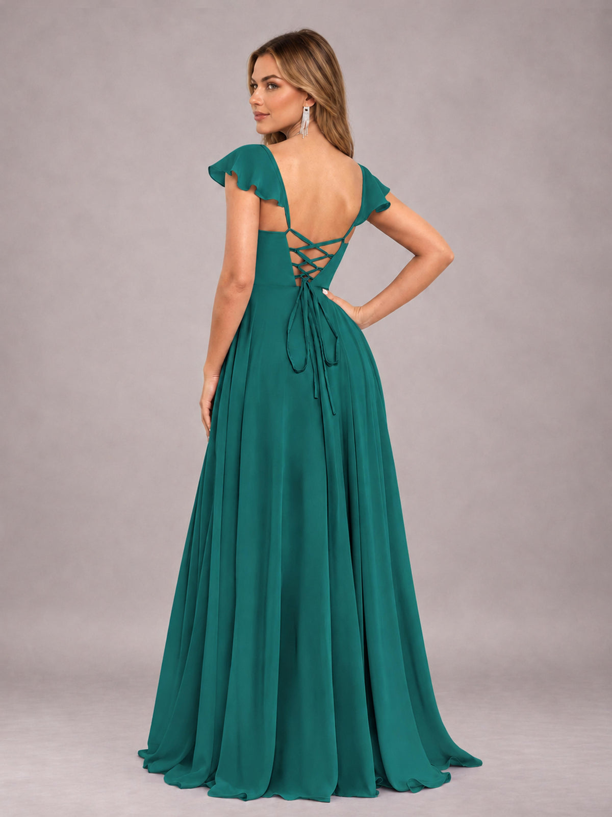Teal Classy Sweetheart Pleated Chiffon Bridesmaid Dress With Pockets