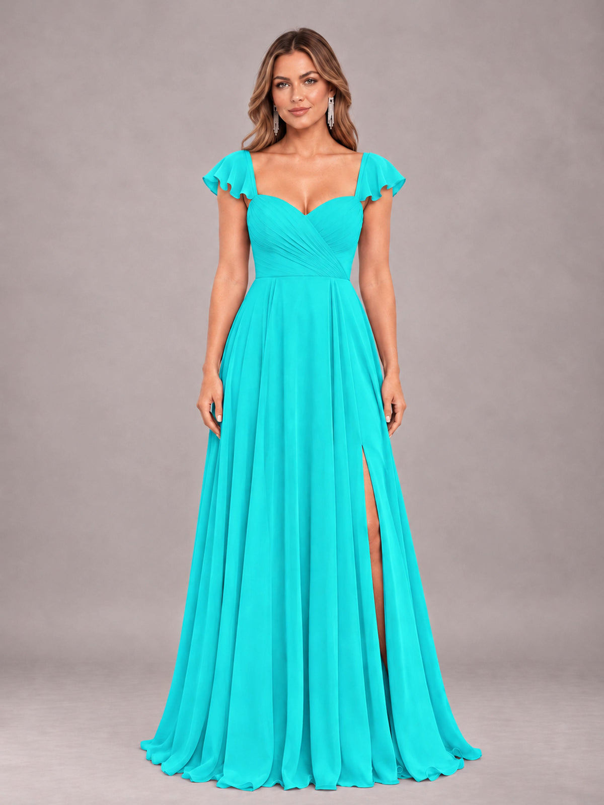 Turquoise Classy Sweetheart Pleated Chiffon Bridesmaid Dress With Pockets