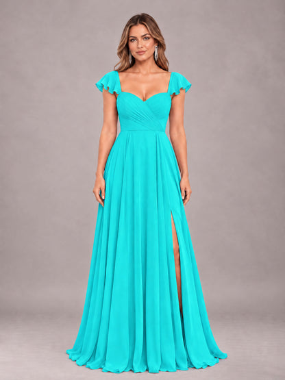 Turquoise Classy Sweetheart Pleated Chiffon Bridesmaid Dress With Pockets