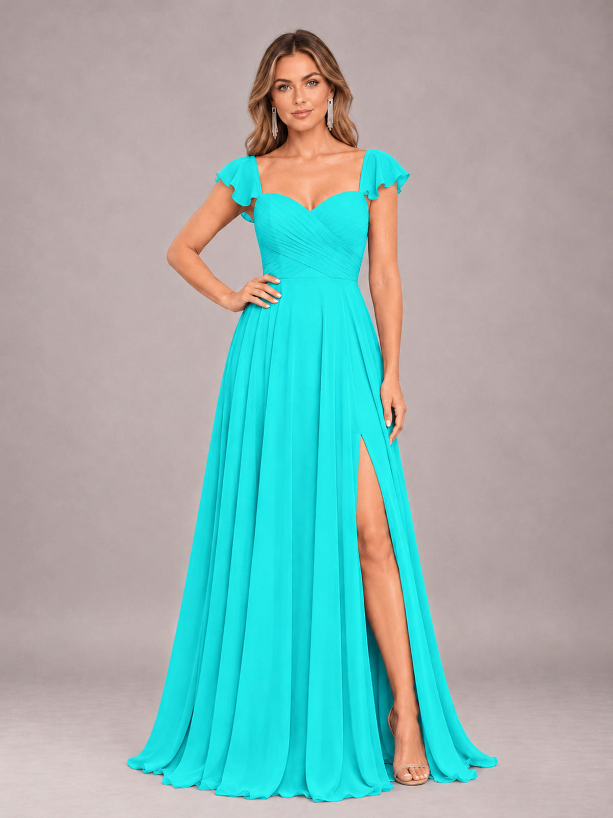 Turquoise Classy Sweetheart Pleated Chiffon Bridesmaid Dress With Pockets