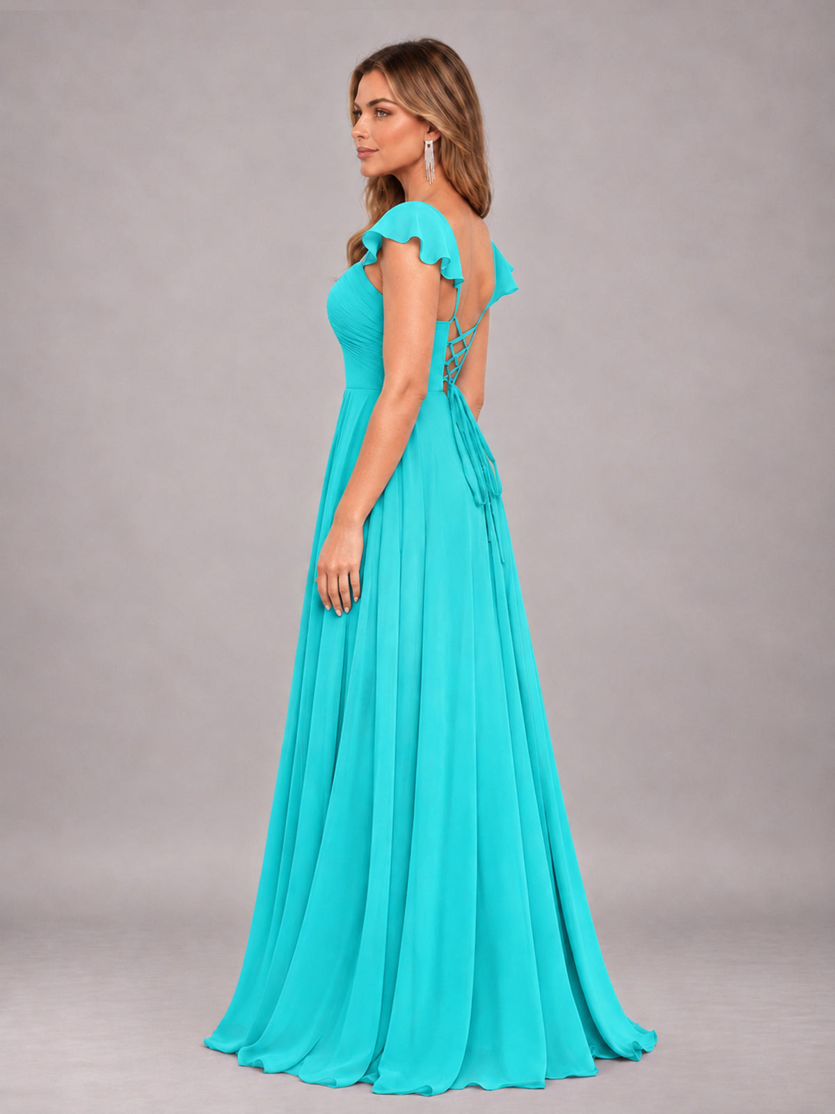 Turquoise Classy Sweetheart Pleated Chiffon Bridesmaid Dress With Pockets