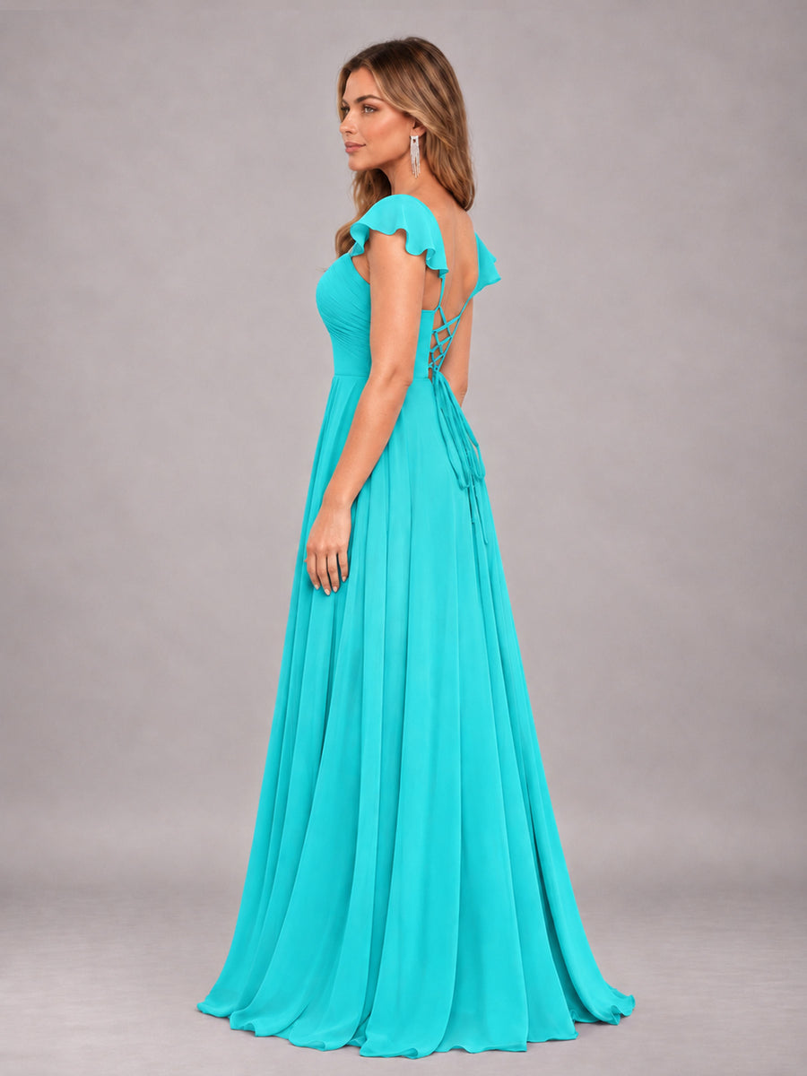 Turquoise Classy Sweetheart Pleated Chiffon Bridesmaid Dress With Pockets