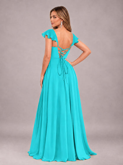 Turquoise Classy Sweetheart Pleated Chiffon Bridesmaid Dress With Pockets
