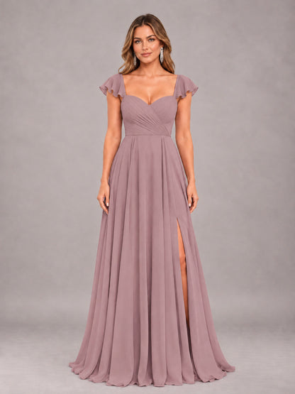 Vintage Mauve Classy Sweetheart Pleated Chiffon Bridesmaid Dress With Pockets