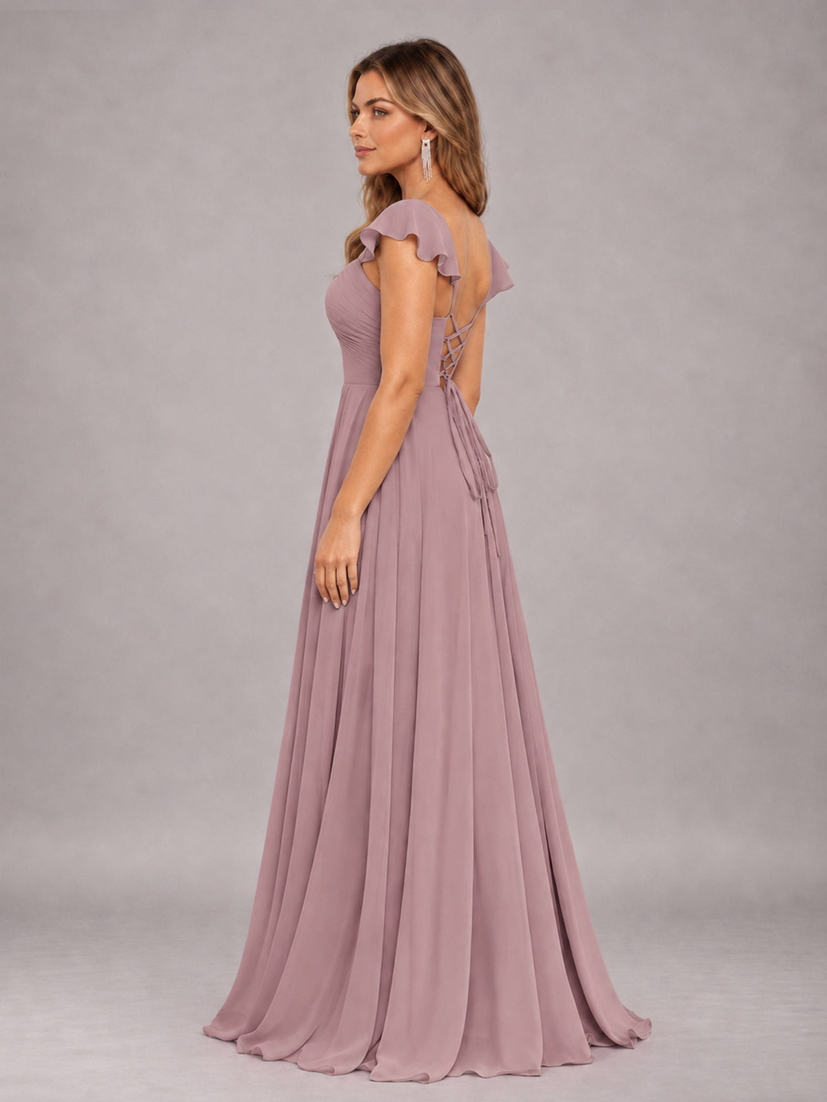 Vintage Mauve Classy Sweetheart Pleated Chiffon Bridesmaid Dress With Pockets