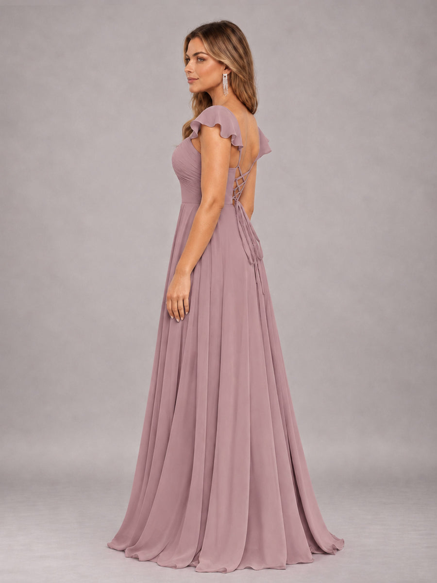 Vintage Mauve Classy Sweetheart Pleated Chiffon Bridesmaid Dress With Pockets