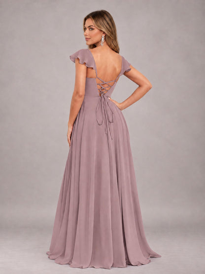 Vintage Mauve Classy Sweetheart Pleated Chiffon Bridesmaid Dress With Pockets