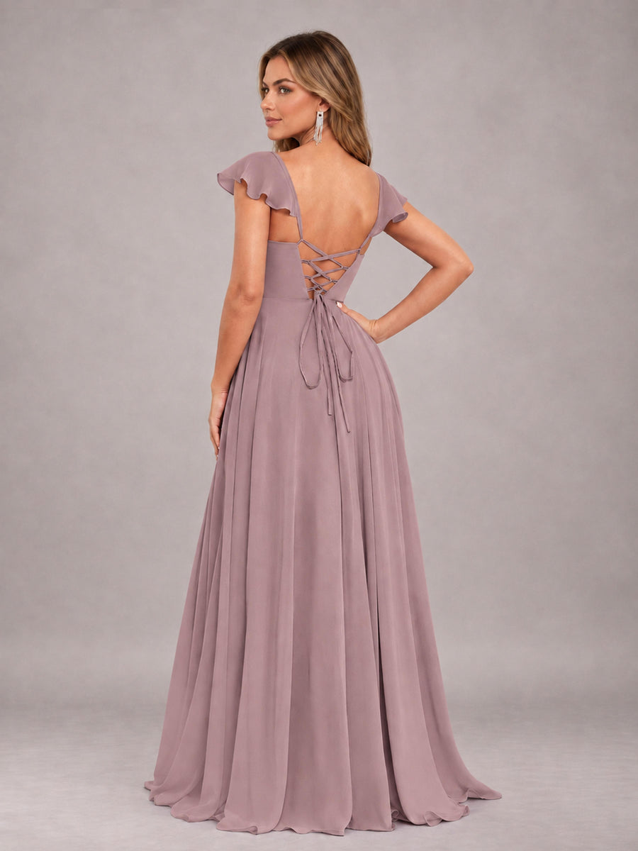 Vintage Mauve Classy Sweetheart Pleated Chiffon Bridesmaid Dress With Pockets