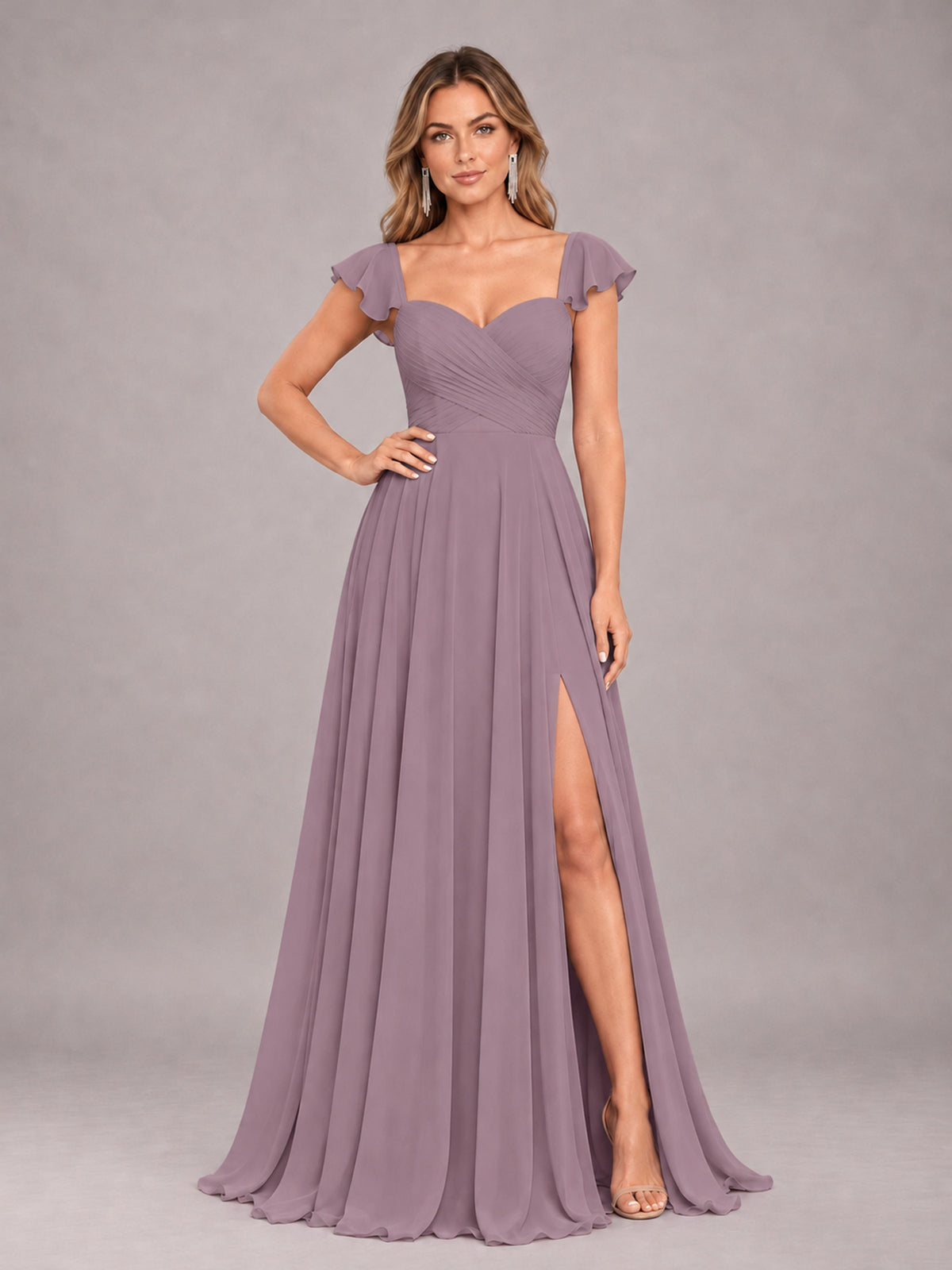 Wisteria Classy Sweetheart Pleated Chiffon Bridesmaid Dress With Pockets