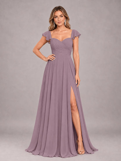 Wisteria Classy Sweetheart Pleated Chiffon Bridesmaid Dress With Pockets