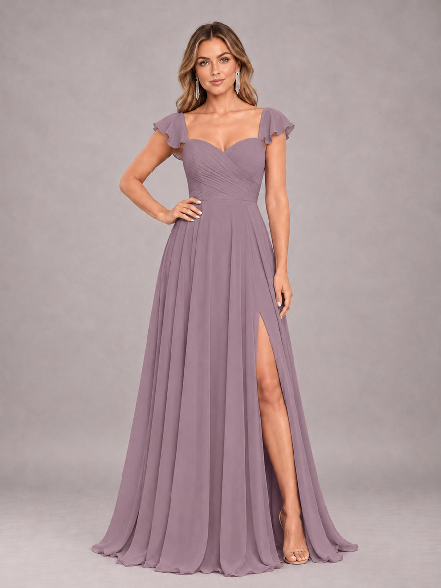 Wisteria Classy Sweetheart Pleated Chiffon Bridesmaid Dress With Pockets