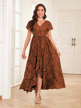 Classy V-Neck High Low Lace Chiffon Mother Of The Bride Dresses