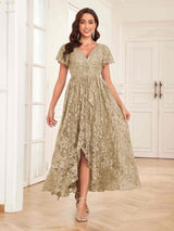 Classy V-Neck High Low Lace Chiffon Mother Of The Bride Dresses