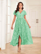 Classy V-Neck High Low Lace Chiffon Mother Of The Bride Dresses