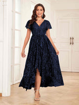 Classy V-Neck High Low Lace Chiffon Mother Of The Bride Dresses