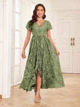 Classy V-Neck High Low Lace Chiffon Mother Of The Bride Dresses