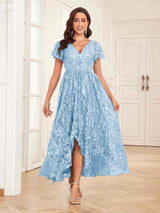 Classy V-Neck High Low Lace Chiffon Mother Of The Bride Dresses