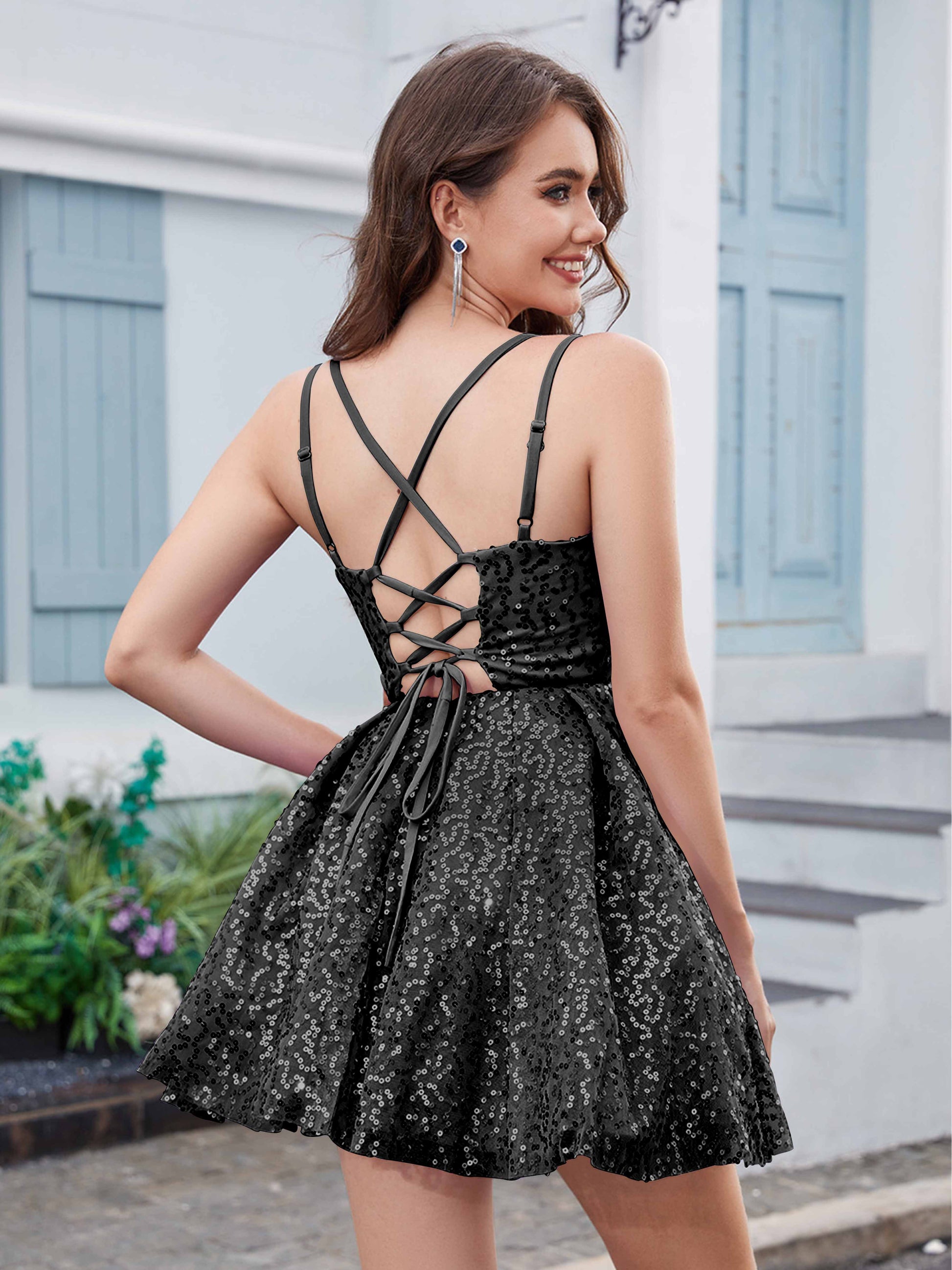 Couture Round Neck A-Line Sequins Short Homecoming Dresses mollyevers.com Couture Round Neck A-Line Sequins Short Homecoming Dresses mollyevers.com