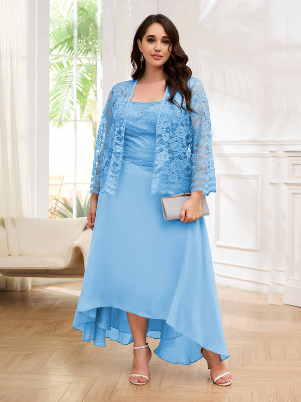 Light Blue Couture Two Pieces Lace High Low Plus Size Mother Of The Bride Dresses