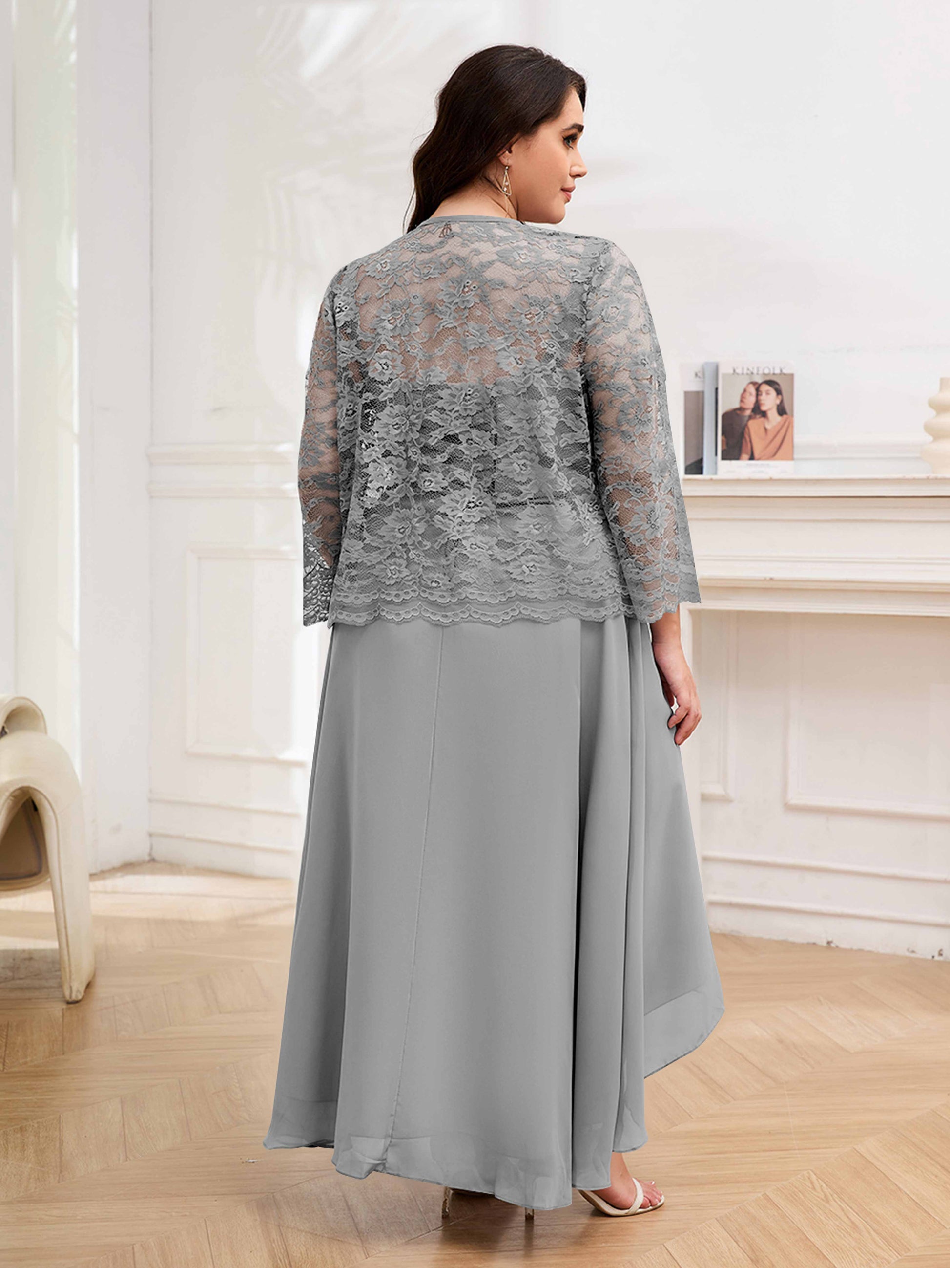 silver mother of the bride dresses plus size Gray Lace Chiffon Backless Sweep Train Wedding Guest Dress from Dhgate Mother's Delicate beading adorns the bodice Cicinia Silver Mother Of The