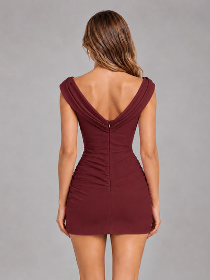 Burgundy Cowl Neck Ruched Mini Homecoming Dresses