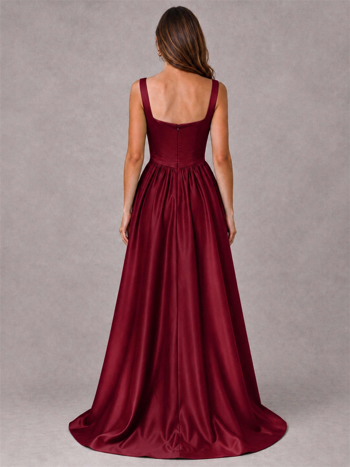 Cowl Neck Strap Satin Formal Dress High Slit A-Line Floor Length Evening Gown