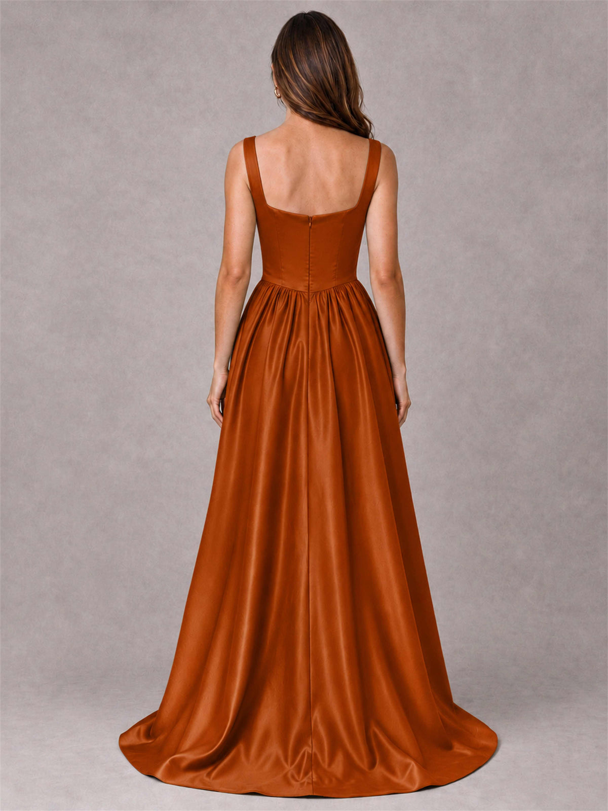 Cowl Neck Strap Satin Formal Dress High Slit A-Line Floor Length Evening Gown