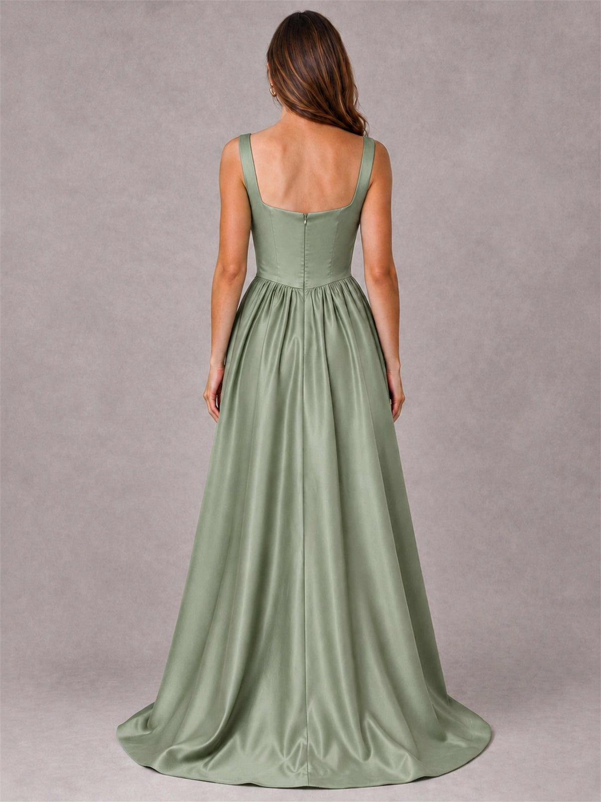 Cowl Neck Strap Satin Formal Dress High Slit A-Line Floor Length Evening Gown