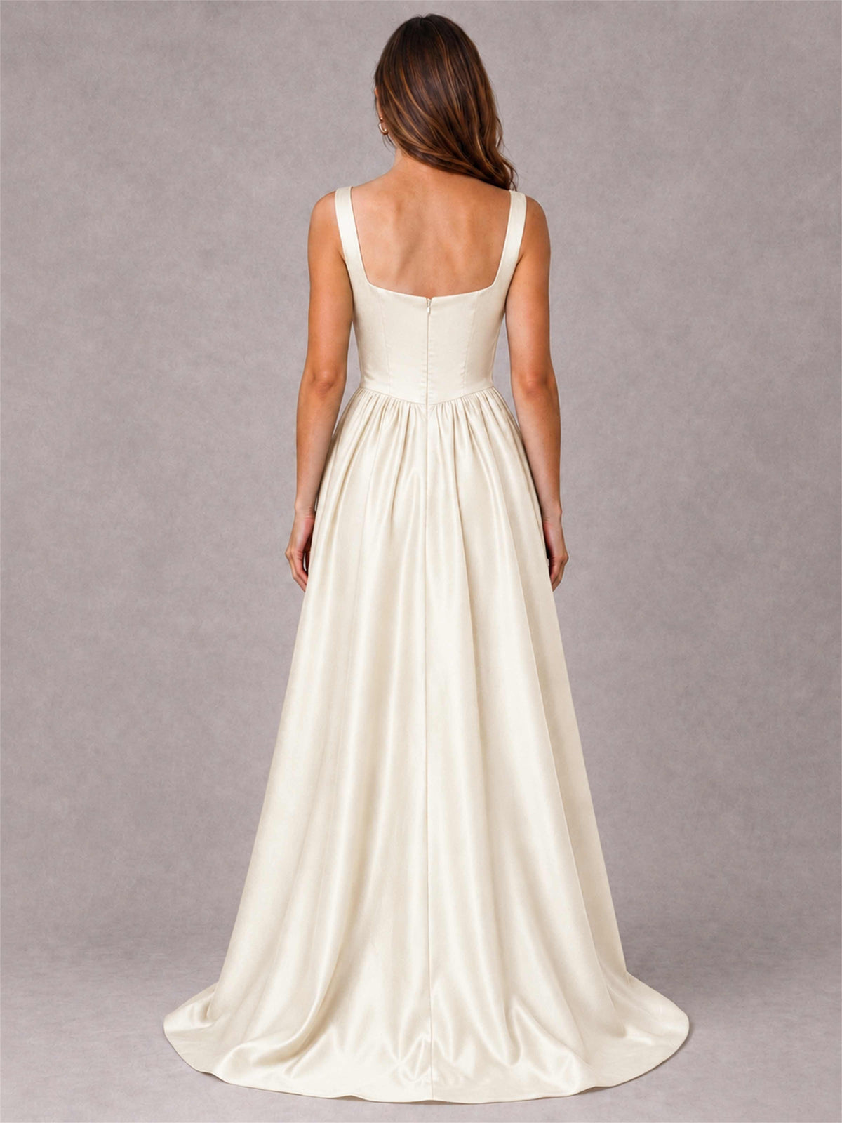 Cowl Neck Strap Satin Formal Dress High Slit A-Line Floor Length Evening Gown
